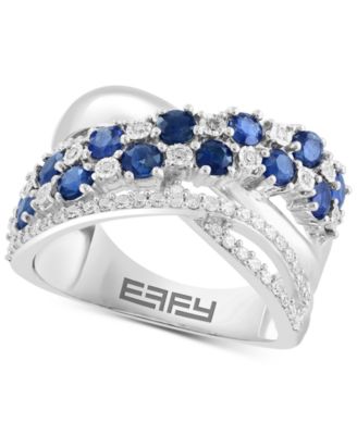 EFFY Collection - Sapphire (1-3/8 ct. t.w.) & Diamond (1/5 ct. t.w.) Multirow Crossover Ring in Sterling Silver