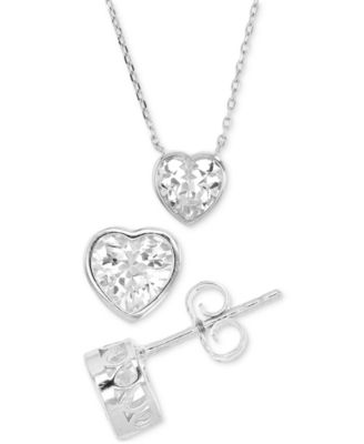 Macy's - 2-Pc. Set Cubic Zirconia Heart Bezel Pendant Necklace & Matching Stud Earrings