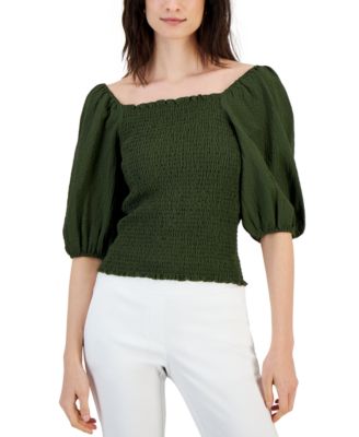 I.N.C. International Concepts - Women's Elbow-Sleeve Smocked Blouse