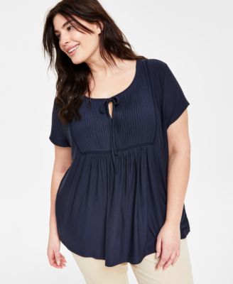 Tommy Hilfiger - Plus Size Tie-Neck Short-Sleeve Top