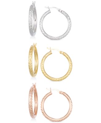 Macy's - Set of Three Textured Hoop Earrings in 14k Tri-Gold Vermeil