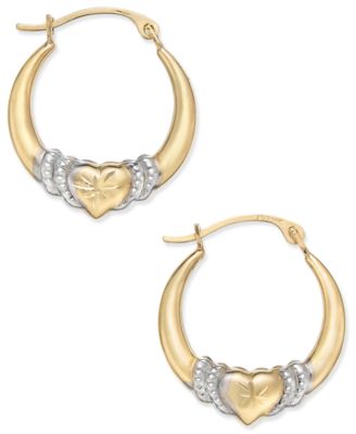 Macy's - Two-Tone Heart Hoop Earrings in 10k Gold and Rhodium Plate
