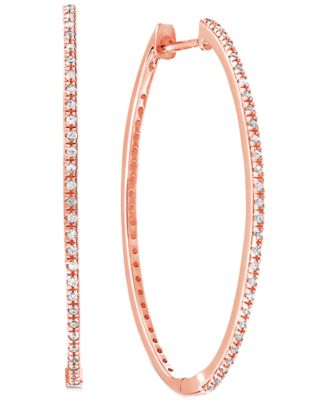 Macy's - Diamond Medium Skinny Hoop Earrings (1/5 ct. t.w.) in 10k Rose Gold, 1.3"