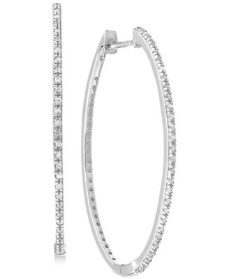 Macy's - Diamond Medium In & Out Skinny Hoop Earrings (1/5 ct. t.w.) in 10k White Gold, 1.3"