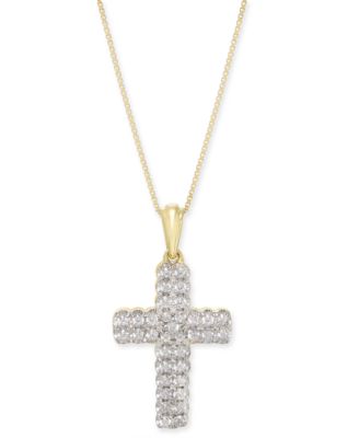 Macy's - Diamond Cross 18" Pendant Necklace (1/4 ct. t.w.) in 14k Gold