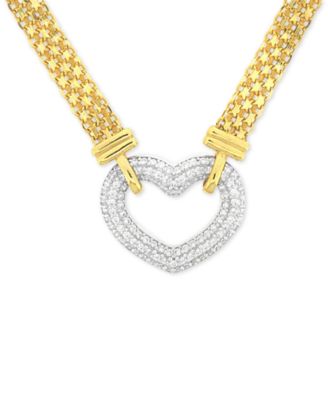 Macy's - Cubic Zirconia Heart 18" Pendant Necklace in Sterling Silver & 18k Gold-Plate