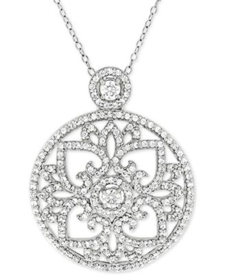 Macy's - Cubic Zirconia Antique-Look Medallion 18" Pendant Necklace in Sterling Silver