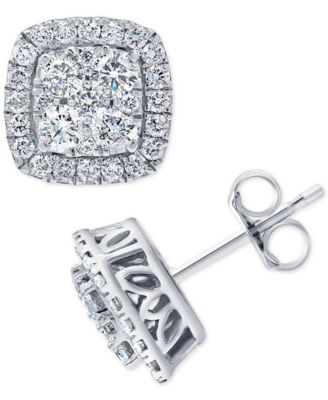 Macy's - Diamond Halo Cluster Stud Earrings (1 ct. t.w.) in 14k White Gold