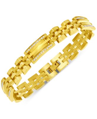 Macy's - Men's Diamond Two-Tone Link Bracelet (1/2 ct. t.w.) in Stainless Steel and Yellow Ion-Plate
