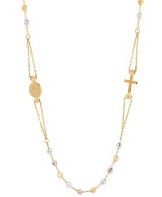 Macy's - Cross & Medallion 17-1/2" Rosary Necklace in 10k Tricolor Gold