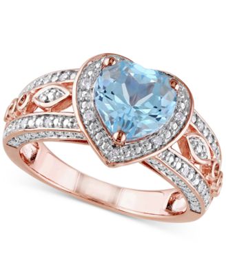 Macy's - Blue Topaz (2 ct. t.w.) & Diamond (1/10 ct. t.w.) Heart Ring in 18k Rose Gold-Plated Sterling Silver