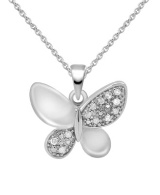 Macy's - Diamond Butterfly 18" Pendant Necklace (1/10 ct. t.w.) in Sterling Silver