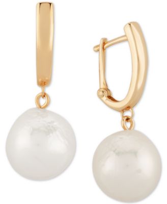 Macy's - Cultured Freshwater Baroque Pearl (12mm) Dangle Hoop Earrings in 14k Gold