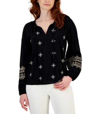 Style & Co - Women's Drapey Embroidered Long-Sleeve Top
