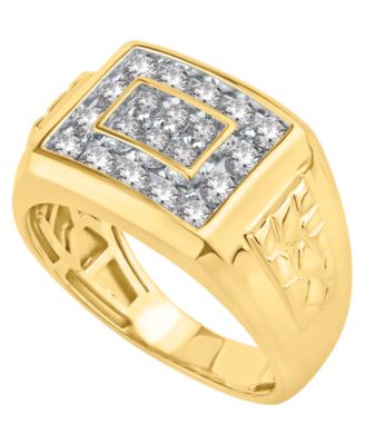 Macy's - Men's Diamond Cluster Nugget Detail Ring (1 ct. t.w.) in 10k Gold