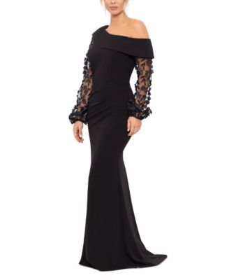 XSCAPE - Women's Off-The-Shoulder Floral-Sleeve Scuba Crepe Gown