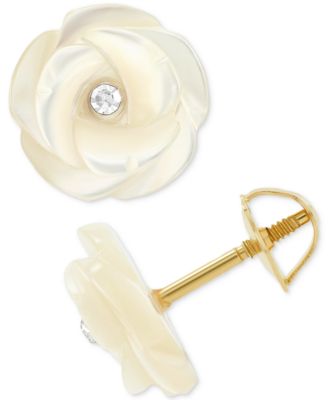 Macy's - Children's Mother of Pearl & Crystal Flower Stud Earrings in 14k Gold