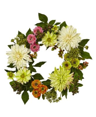 Nearly Natural - 22'' Dahlia Mum Wreath