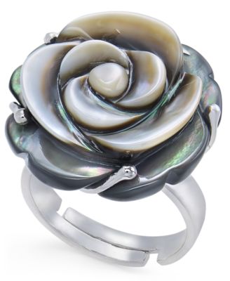 Macy's - Tahitian Mother-of-Pearl Carved Rose Ring in Sterling Silver