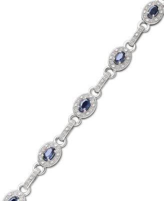 Macy's - Sterling Silver Bracelet, Sapphire (2-5/8 ct. t.w.) and Diamond (1/4 ct. t.w.) Oval Link Bracelet
