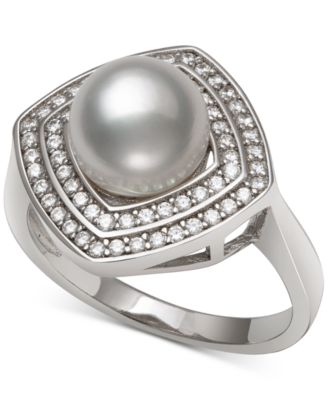 Macy's - Cultured Freshwater Pearl (8mm) & Cubic Zirconia Statement Ring in Sterling Silver