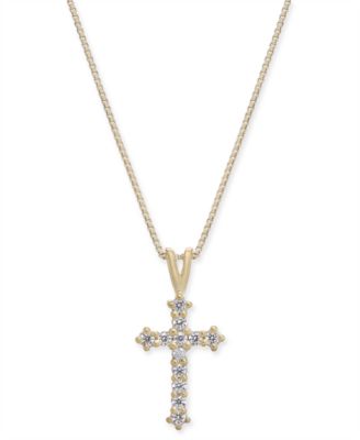 Macy's - Diamond Cross 18" Pendant Necklace (1/10 ct. t.w.) in 14k Gold