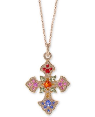 EFFY Collection - EFFY&reg; Multi-Gemstone 18" Cross Pendant Necklace (3 ct. t.w.) in 14k Gold