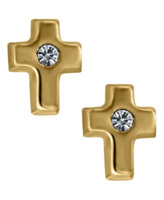 Macy's - Children's Cubic Zirconia Cross Earringst in 14k Yellow Gold