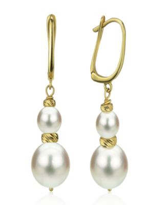 Macy's - White Cultured Pearl (16 mm) Dangle Earrings in 14k Yellow Gold