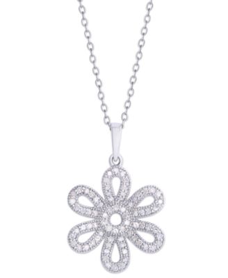 Macy's - Diamond 3/8 ct. t.w. Flower Pendant Necklace in Sterling Silver