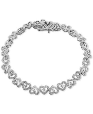 Macy's - Diamond Heart Link Bracelet (1/10 ct. t.w.) in Sterling Silver or 18k gold-plated sterling silver