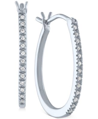 Macy's - Diamond Oval Hoop Earrings (1/10 ct. t.w.) in Sterling Silver