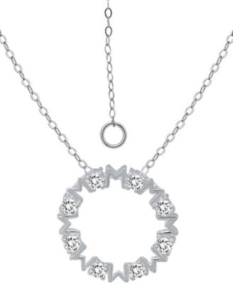 Giani Bernini - Cubic Zirconia  "Mom" Circle Pendant Necklace in Sterling Silver, 16" + 2" extender