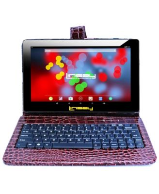 LINSAY - 10.1" 1280x800 IPS Screen Quad Core 2GB RAM Tablet 32GB Android 10 with Brown Crocodile Style Keyboard