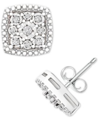 Macy's - Diamond Cushion Cluster Stud Earrings (1/10 ct. t.w.) in Sterling Silver
