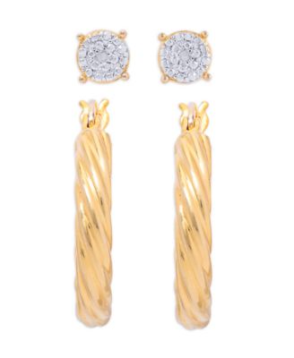 Macy's - Diamond Accent Round Stud and Twist Hoop Earring Set in Fine Gold Plate
