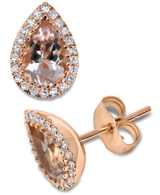 Macy's - Morganite (1-1/10 ct. t.w.) & Diamond (1/8 ct. t.w.) Teardrop Halo Stud Earrings in 14k Rose Gold