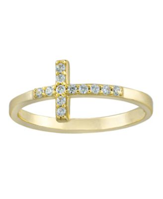 Giani Bernini - Cubic Zirconia Sideways Cross Ring in Gold Over Sterling Silver