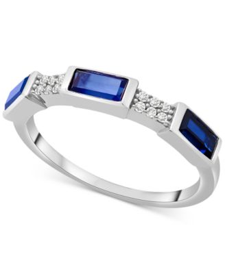 Macy's - Lab-Created Blue Sapphire (7/8 ct. t.w.) & Diamond (1/20 ct. t.w.) Ring in Sterling Silver (Also in Lab-Created Pink Sapphire & Blue Topaz)