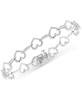 Macy's - Diamond Heart Link Bracelet (1/6 ct. t.w.) in Sterling Silver