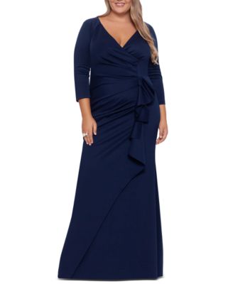 XSCAPE - Plus Size Side-Ruffle Ruched Gown