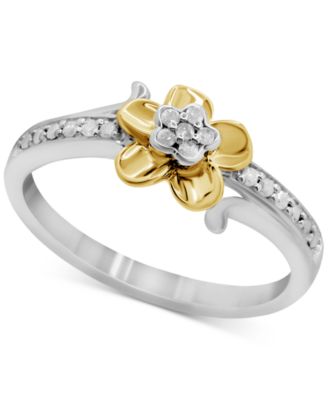 Macy's - Diamond Flower Ring (1/10 ct. t.w.) in Sterling Silver & 14k Gold-Plate