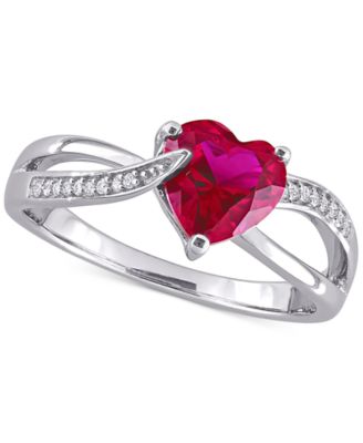 Macy's - Lab-Created Ruby (1-5/8 ct. t.w.) & Diamond (1/20 ct. t.w.) Heart Ring in Sterling Silver