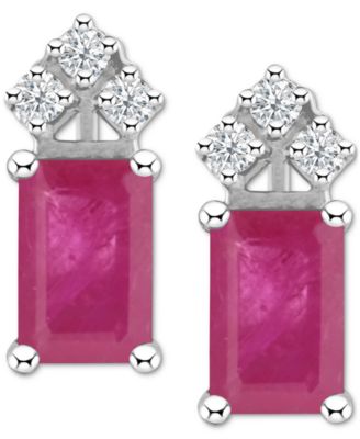 Macy's - Emerald (1-1/8 ct. t.w.) & Diamond (1/8 ct. t.w.) Crown Stud Earrings in 14k White Gold (Also in Ruby & Tanzanite)