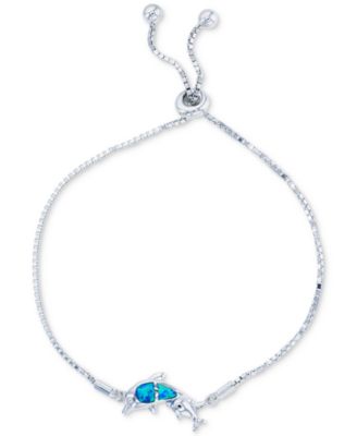 Macy's - Lab-Created Blue Opal Dolphin Bolo Bracelet in Sterling Silver