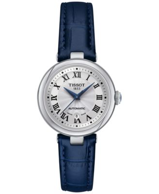 Tissot - Women's Swiss Automatic Bellissima Blue Leather Strap Watch 29mm