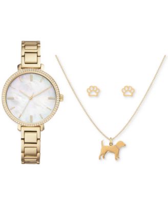 Jessica Carlyle - Women's Holiday 2022 Gold-Tone Metal Alloy Bracelet Watch 38mm Gift Set
