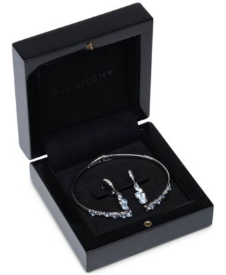 Givenchy - Silver-Tone 2-Pc. Set Blue Stone Scatter Cluster Cuff Bangle Bracelet & Matching Drop Earrings