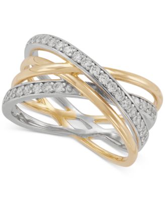 Macy's - Cubic Zirconia Multirow Crossover Ring in Sterling Silver & 14k Gold-Plate