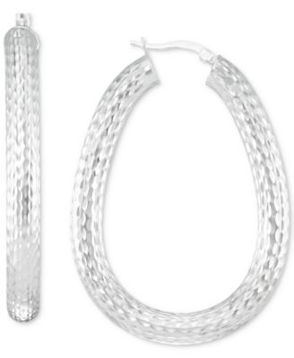 Macy's - Textured Teardrop Hoop Earrings in 14k White Gold-Plated Sterling Silver